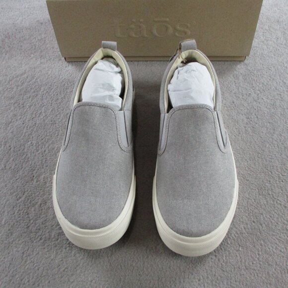 Taos Shoes Ladies 7.5 Medium Grey Wash Canvas Rubber Soul Slip On Casual Sneaker - Picture 2 of 7
